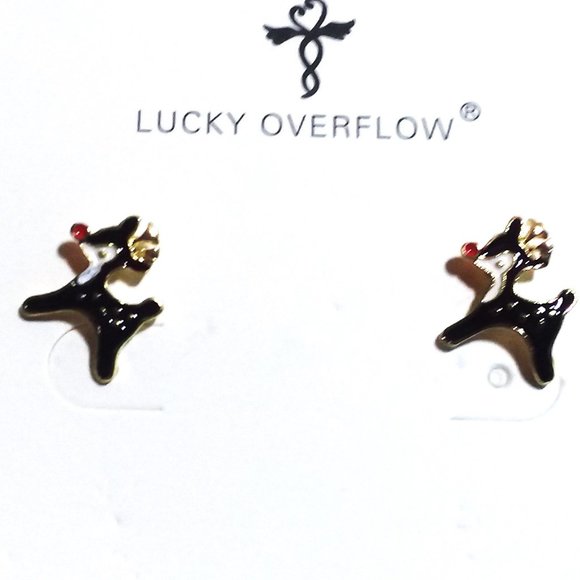 Earrings Rudolph Reindeer Enamel Post Stud Winter Holiday Christmas GIFT - Picture 1 of 4